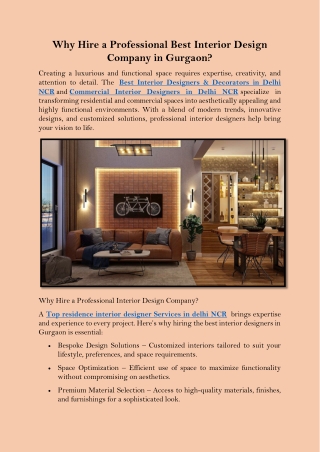 Why Hire a Professional Best Interior Design Company in Gurgaon