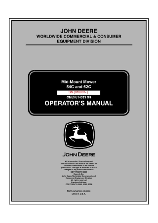 John Deere 54C Mid-Mount Mower Operator’s Manual Instant Download (PIN010001-) (Publication No.OMLVU14333)