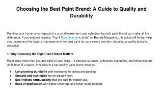 Choosing the Best Paint Brand_ A Guide to Quality and Durability
