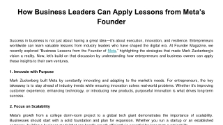 How Business Leaders Can Apply Lessons from Meta’s Founder