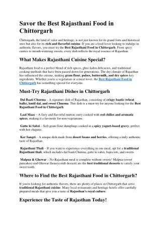 Savor the Best Rajasthani Food in Chittorgarh