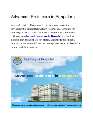 Advanced Brain care in Bangalore