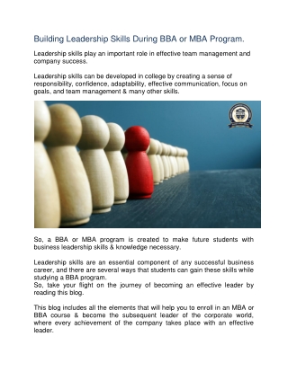 Building Leadership Skills During BBA or MBA Program