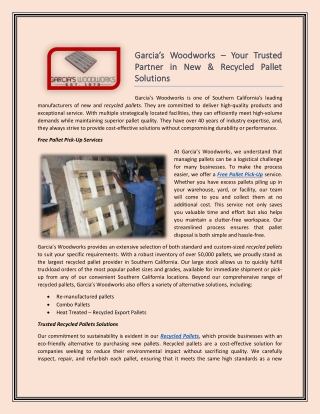 Garcia’s Woodworks – Your Trusted Partner in New & Recycled Pallet Solutions