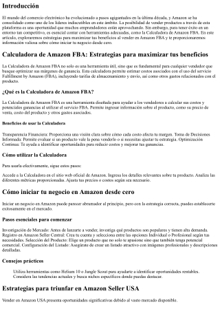 Calculadora de Amazon FBA: Estrategias para maximizar tus beneficios