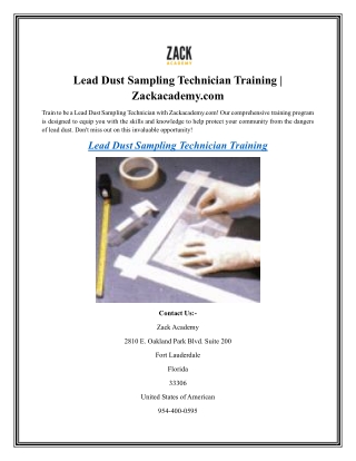 Lead Dust Sampling Technician Training Zackacademy.com