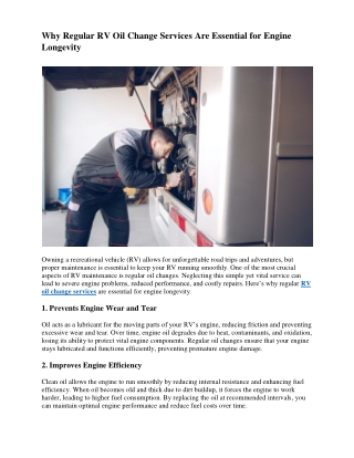 Why Regular RV Oil Change Services Are Essential for Engine Longevity