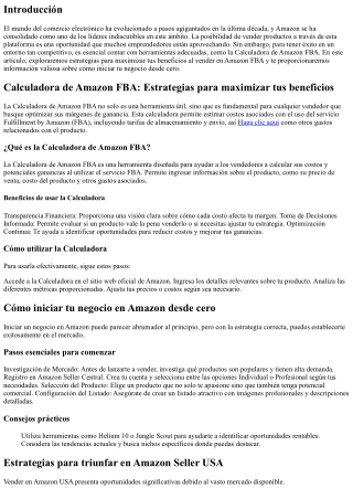 Calculadora de Amazon FBA: Estrategias para maximizar tus beneficios