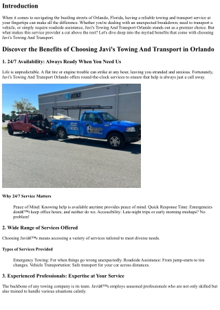 Discover the Benefits of Choosing Javi's Towing And Transport in Orlando