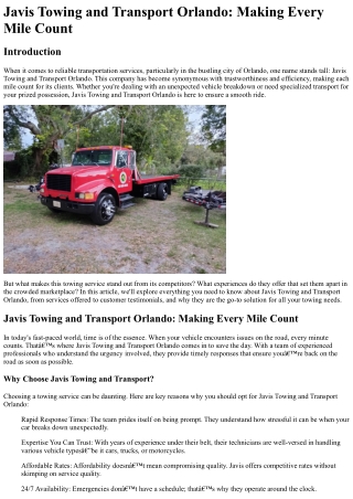 Javis Towing and Transport Orlando Making Every Mile Count
