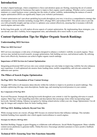 Content Optimization Tips for Higher Organic Search Rankings