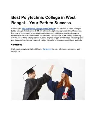 Best Polytechnic College in West Bengal – Your Path to Success