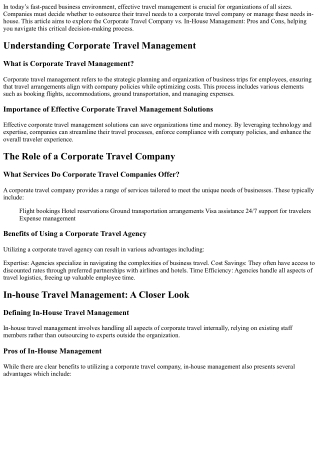 Corporate Travel Company vs. In-House Management: Pros and Cons