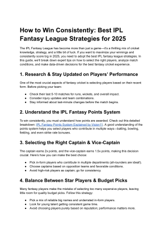 How to Win Consistently: Best IPL Fantasy League Strategies for 2025