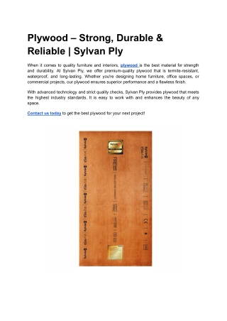 Plywood – Strong, Durable & Reliable _ Sylvan Ply