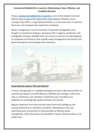 Commercial Rubbish Bin in Laverton Maintaining a Clean, Effective, and Compliant Business