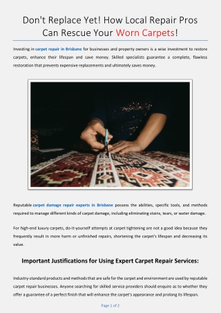 Don't Replace Yet! How Local Repair Pros Can Rescue Your Worn Carpets!