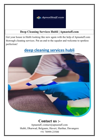 Deep Cleaning Services Hubli  Apnastaff.com