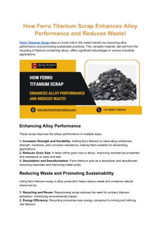 How Ferro Titanium Scrap Enhances Alloy Performance and Reduces Waste!