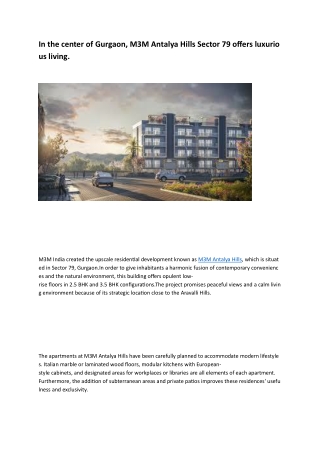 M3M Antalya Hills Sector 79: Luxury Living in the Heart of Gurgaon