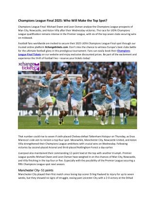 Champions League Final 2025: Who Will Make the Top Spot?
