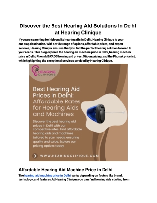 Discover the Best Hearing Aid Solutions in Delhi at Hearing Clinique