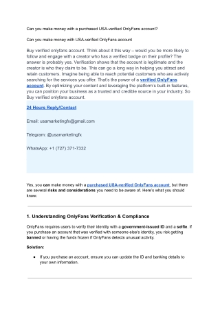 Can you make money with a purchased USA-verified OnlyFans account?