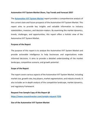 Automotive VVT System Market Share, Top Trends and Forecast 2037