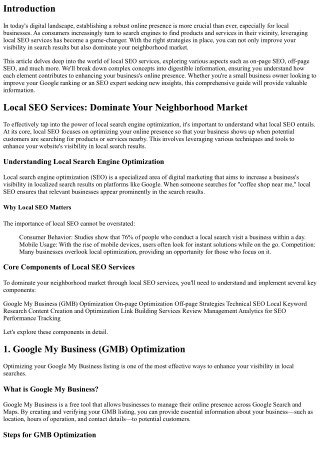 Local SEO Services: Dominate Your Neighborhood Market