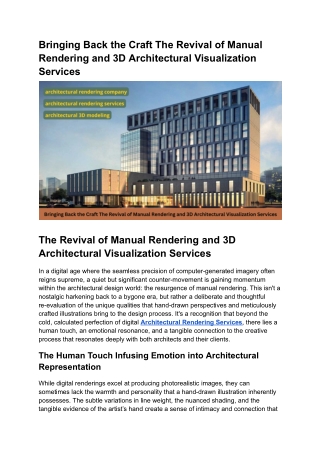 Bringing Back the Craft The Revival of Manual Rendering in Architectural Design