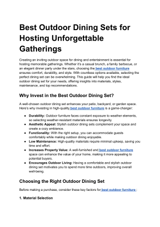 Best Outdoor Dining Sets for Hosting Unforgettable Gatherings