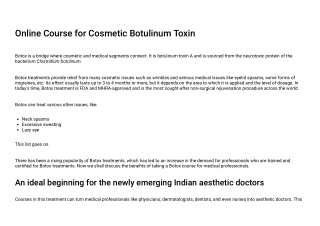 Online Course for Cosmetic Botulinum Toxin