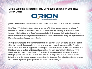 Orion Systems Integrators, Inc. Continues Expansion