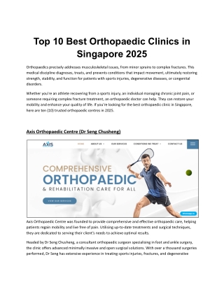 Top 10 Best Orthopaedic Clinic in Singapore 2025