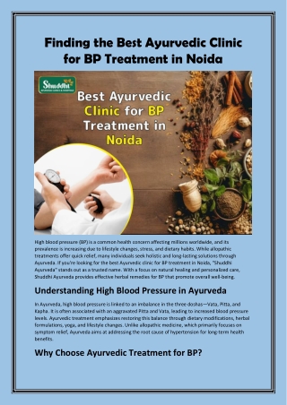 Best Ayurvedic Clinic for BP Treatment in Noida
