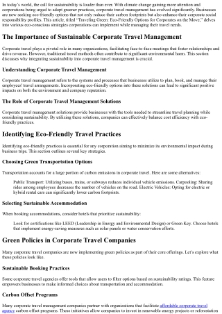 Traveling Green: Eco-Friendly Options for Corporates on the Move