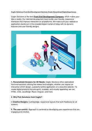 Cogtix Solutions Front End Development Services Create Streamlined Digital Experiences