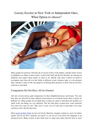 Luxury Escorts in New York or Independent Ones What Option to choose