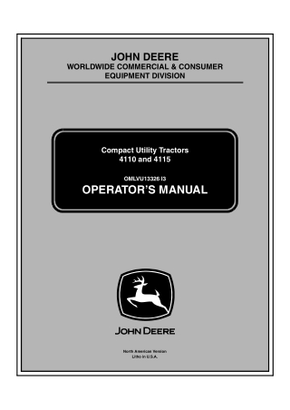 John Deere 4115 Compact Utility Tractors Operator’s Manual Instant Download (PIN110001-) (Publication No.OMLVU13326)