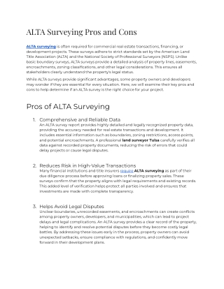 ALTA Surveying Pros and Cons