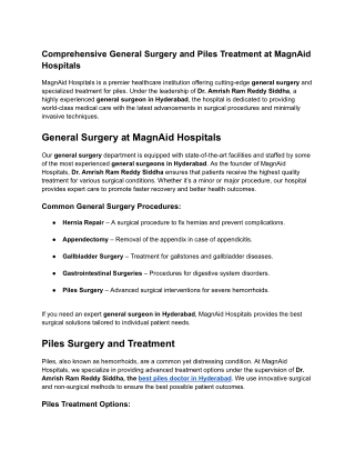 Comprehensive General Surgery and Piles Treatment at MagnAid Hospitals