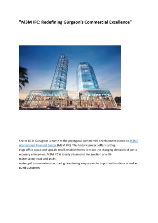 "M3M IFC: Redefining Commercial Excellence in Gurgaon"