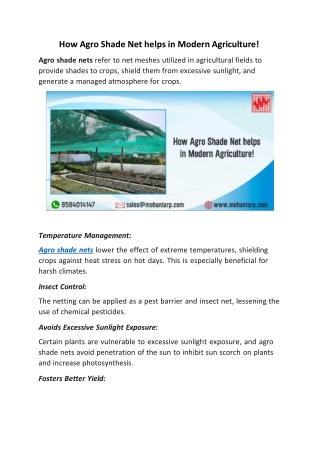 How Agro Shade Net helps in modern Agriculture