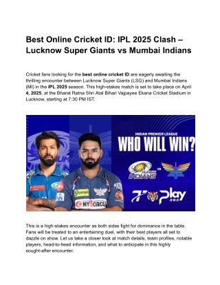 Best Online Cricket ID_ IPL 2025 Clash – Lucknow Super Giants vs Mumbai Indians (1)