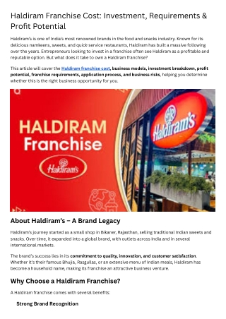 Haldiram Franchise Cost