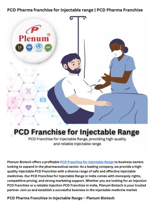 PCD Franchise for Injectable range | Plenum Biotech