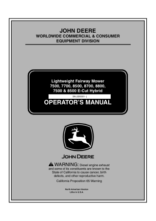 John Deere 8500 E-Cut Hybrid Lightweight Fairway Mower Operator’s Manual Instant Download (Publication No.OMTCU26685)