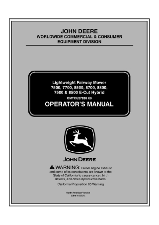 John Deere 8500 Hybrid Lightweight Fairway Mower Operator’s Manual Instant Download (Publication No.OMTCU27828)