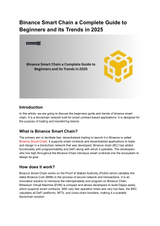Binance Smart Coin a Complete Guide to Beginners and its Trends in 2025