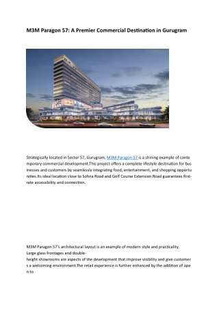 Discover M3M Paragon 57: Redefining Luxury Commercial Spaces